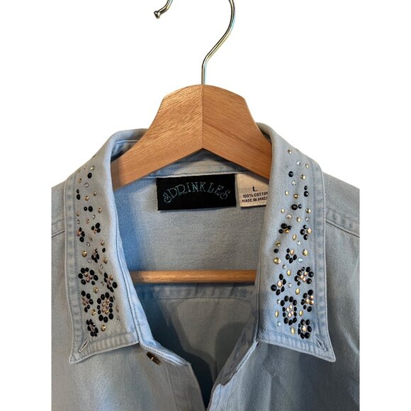 Sprinkles Long Sleeve Blue Denim Button-Down Shirt Cheetah Design Women's Size L - Picture 2 of 4